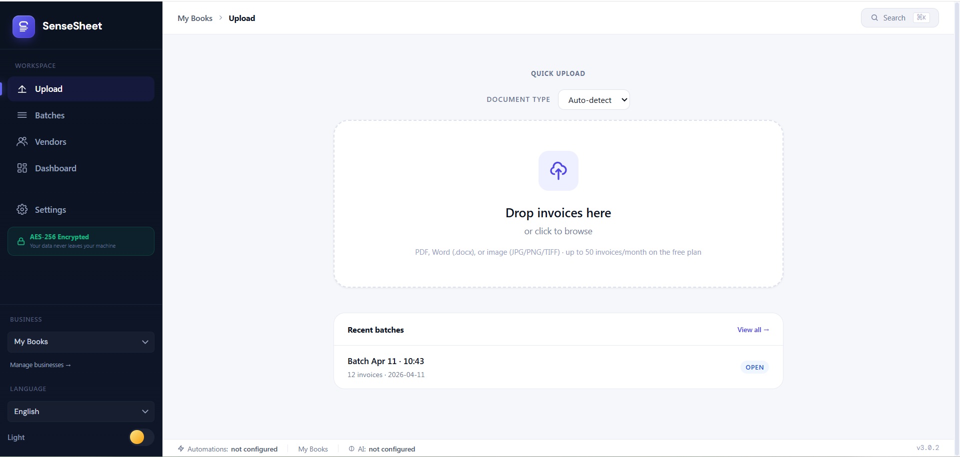 JuSenseSheet upload interface